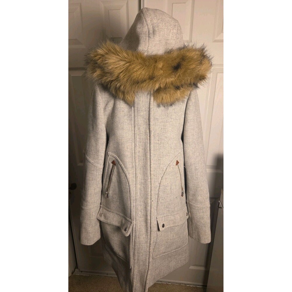 J.Crew Chateau Parka Italian Stadium Cloth Wool Grey Fur Women's 8T Read !